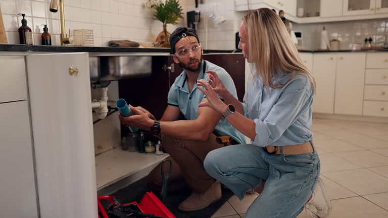 Plumber fixing pipe